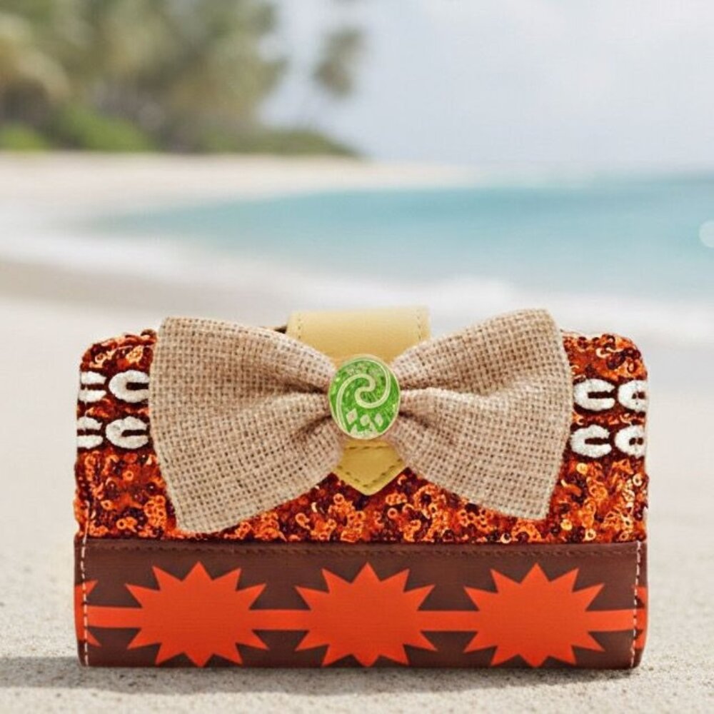 Loungefly Disney Princess Moana Flap Wallet Zip Around Sequin Card Holder Hawaii